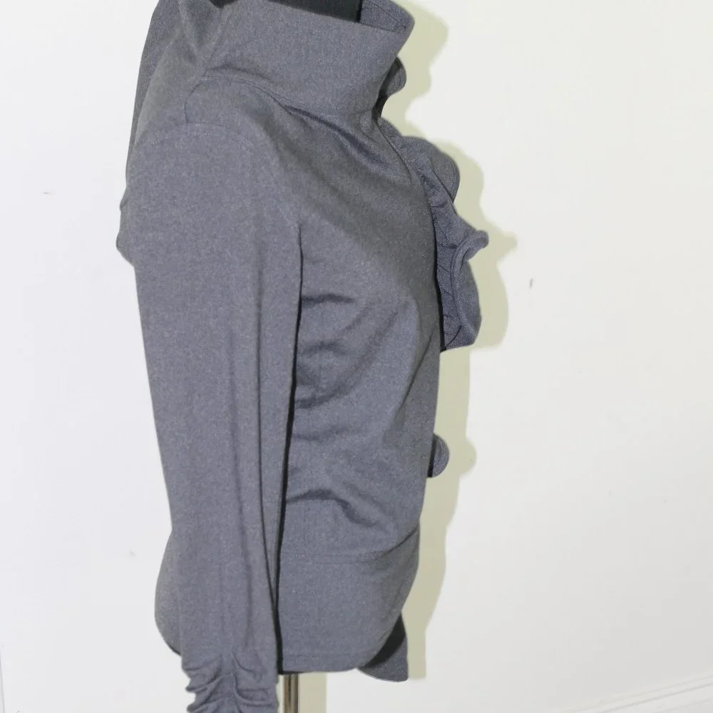 Karma Gray Off Center Ruffle Zip Jacket With Thumbholes Size Small